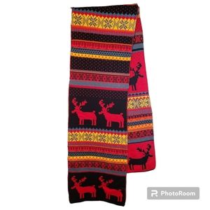 Multicolor Nordic Scarf with Snowflakes and Moose